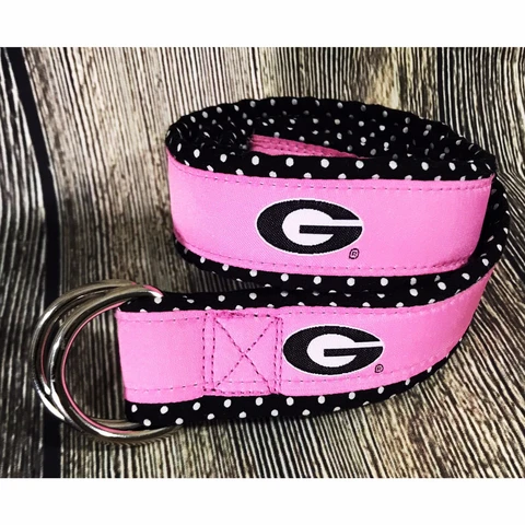 Georgia Bulldogs UGA NCAA Collegiate D-Ring Pink Polka Dot Canvas Belt Medium Cover