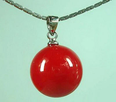 Colgante de cuentas redondas de perlas concha de color coral rojo de 14 mm 2 piezas + collar de cadena gratis Foto 1 de 3