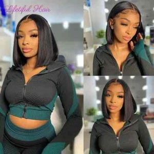 Glueless Bob Hair Human Hair Wig Ready To Wear Straight 4x4 Lace Closure Wigs - Picture 1 of 17