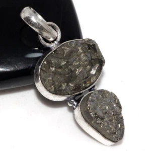 925 Silver Plated Apache Pyrite Druzy Jewellery Pendant Handmade Size 1.5" JW - Picture 1 of 3