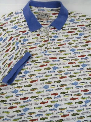 Bimini Bay Outfitters Hombre’s Camiseta L Patrón Pez Botón Manga Corta Polo  Foto 1 de 4