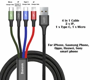 Cable de cargador multi USB Baseus 4 en 1 para iPhone USB TIPO C Android Micro - Imagen 1 de 2