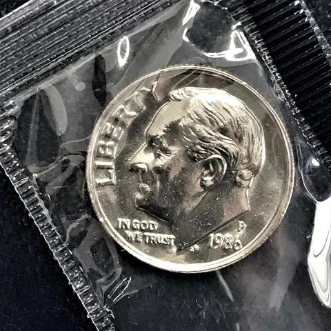 1986 P BU Roosevelt Dime Brilliant Uncirculated from Orig Mint Set in Cello BU Cover