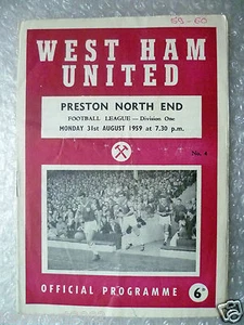 1959 WEST HAM UNITED v PRESTON NORTH END, 31 Aug (League Division One Programme) - Picture 1 of 4