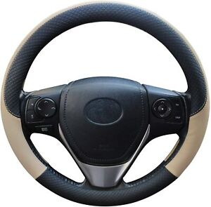 Car Accessories Steering Wheel Cover Beige Leather Anti-slip 15''/38cm Universal