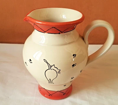 VALLAURIS  pichet terre de France fait main à décors de chats - Photo 1/4