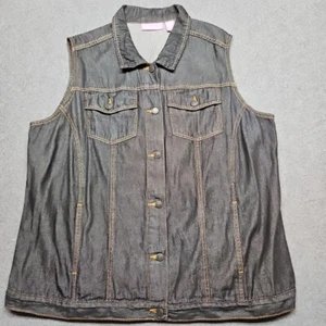Woman Within Denim Vest Women Size 20W Charcoal Button Up Pockets Collared - Picture 1 of 7