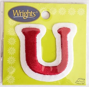 WRIGHTS Cooper Font Embroidered Letter 'U' Iron On Applique - RED - Picture 1 of 1