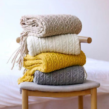 Knitted Blanket Hollow Throw Blankets with Tassels for Bed Sofa Couch Cover