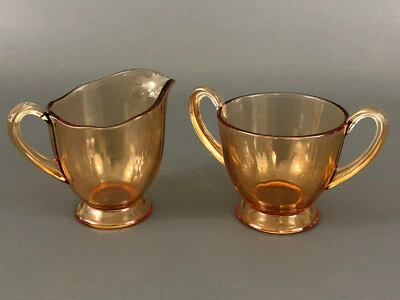 Vidrio Art Deco/Depresión vintage, crema y azucarero, ámbar años 20 1930 Foto 1 de 4