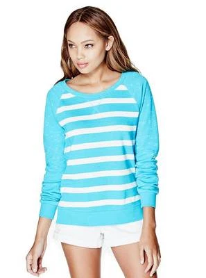 Nuevo con etiquetas Suéter Pullover Mujer Ligero GUESS AUBRIE RAYAS - Azul XS Foto 1 de 3