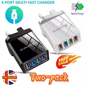 4 Multi-Port Fast Quick Charge USB Hub Mains UK Plug Adapter Wall Charger-2 Pack - Picture 1 of 16