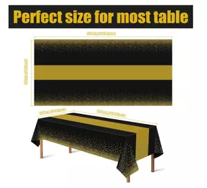 4 Pack Disposable Plastic Table Cloths for Parties,Black and Gold Dot Rectangle - Picture 1 of 12