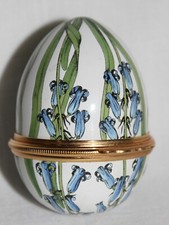 Unusual Egg Form Halcyon Days Enamels Porcelain Floral Hinged Trinket Box