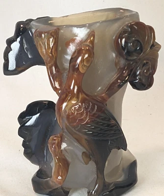 Cepillo para tallar ágata natural de 3 colores maceta pájaro y flora crain 3 x 2 x 1 pulgadas Foto 1 de 4