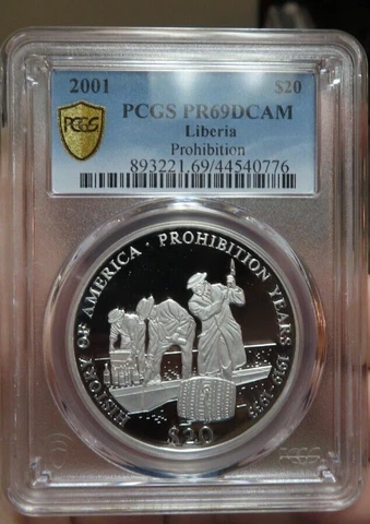 2000 Liberia American Alcohol Bootleg Prohibition Silver (.999) PCGS PR69 Cover