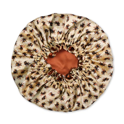 Bee Print 100% Pure Mulberry Silk Reversible Bonnet - Luxurious Hair Protection - Image 1 of 4