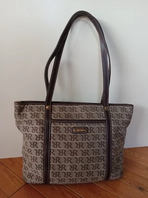 Rioni Signature Ash Brown Cavas and Leather Classic Shoulder Bag/Tote HG-50218 - Image 1 of 4