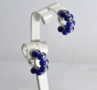 ORECCHINI  ARGENTO 925 RODIATO  BOTTONI DI LAPISLAZZULI 6 mm           AGHT 0953 - Immagine 1 di 3