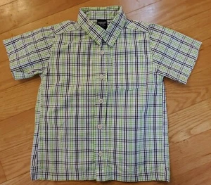 Boy Size 4T OshKosh Green Plaid Short Sleeve Buttondown Shirt - Picture 1 of 1