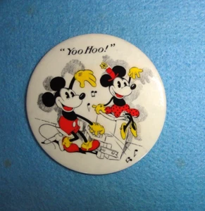 1930 Dated Mickey & Minnie Mouse "Yoo Hoo" British Celluloid Pinback Button. - Picture 1 of 6