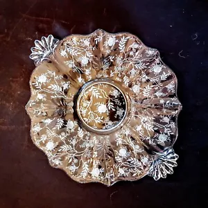 Fostoria Chintz Baroque Cake Plate Tab Handles 338 Etched Glass VTG Granny Chic - Picture 1 of 4