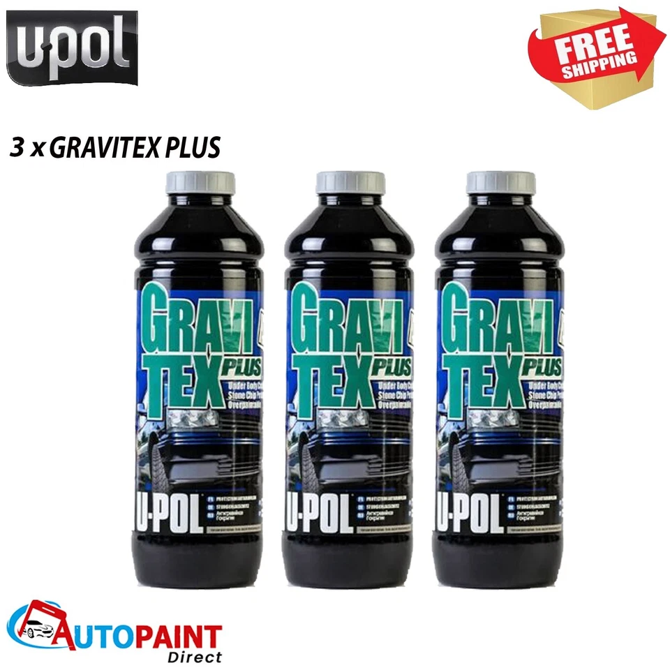 UPOL GRAVITEX Stone Chip Over paintable Protection Black 1 Litre x 3 Protector