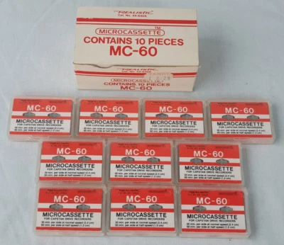 Box of 10 Used Realistic Tandy MC-60 Micro Cassette Tapes ~ RS Radio Shack - Image 1 of 4