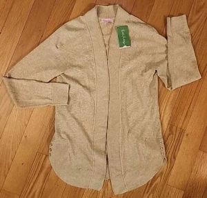 NUEVO CON ETIQUETAS NUEVO Suéter Para Mujer Pequeño Lilly Pulitzer Jaspeado Camel Metálico Frente Abierto - Imagen 1 de 6