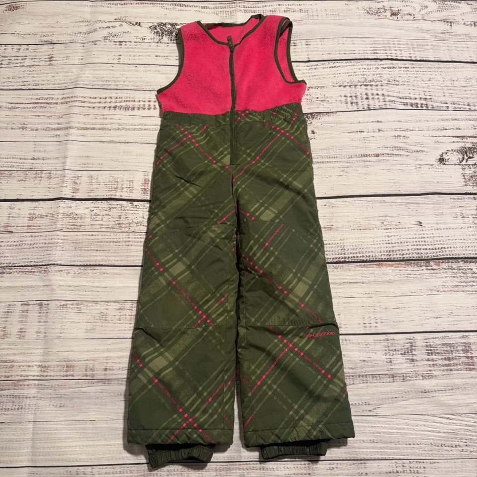 Columbia Overalls Pink Green Bib Snow Pants Omni Shield Ski Girls 6/6x - Imagem 1 de 4