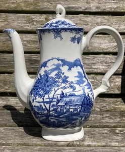 MYOTT Staffordshire 'The Brook' English Blue & White Porcelain Coffee Pot NEW - Picture 1 of 8