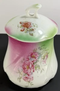 Antique Victorian Floral Hand Painted Delicate Porcelain Biscuit Jar With Lid 7" - Picture 1 of 9