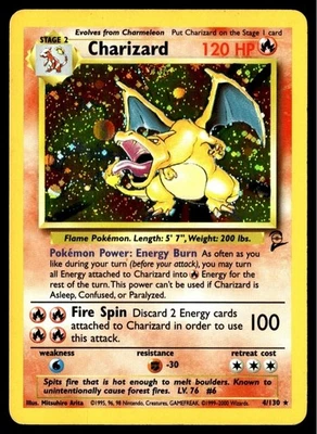 ✅ Pokemon TCG Charizard Ultra Rare 004/130 Base Set 2 Holo ✅ HALF SWIRL ✅ WOW ✅ - Image 1 of 4