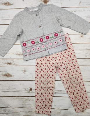 Conjunto de niña Okie Dokie - Cárdigan floral gris y leggings rosas, talla 5T Foto 1 de 4