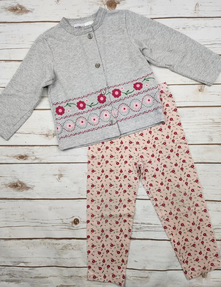 Conjunto de niña Okie Dokie - Cárdigan floral gris y leggings rosas, talla 5T Foto 1 de 4