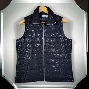 Chico's Jacke Damen 1 (Medium) schwarz Pailletten gefütterte Weste durchgehender Reißverschluss ärmellos - Bild 1 von 7