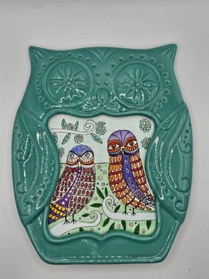 Marco de fotos de búho de cerámica verde azulado vintage decoración del hogar Foto 1 de 4