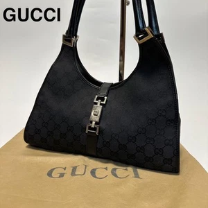 n50 [Good Condition] Gucci GG Canvas Leather Black Jackie Handbag - Picture 1 of 12