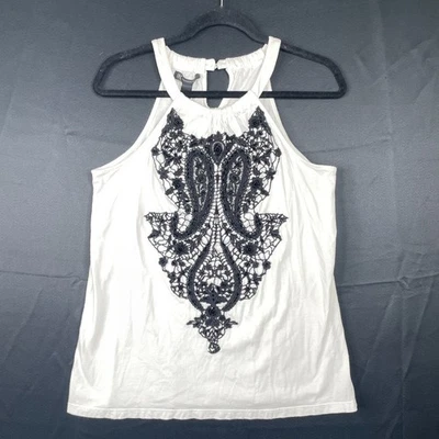 Top halter INC International Concepts para mujer mediano blanco negro adornado Foto 1 de 4