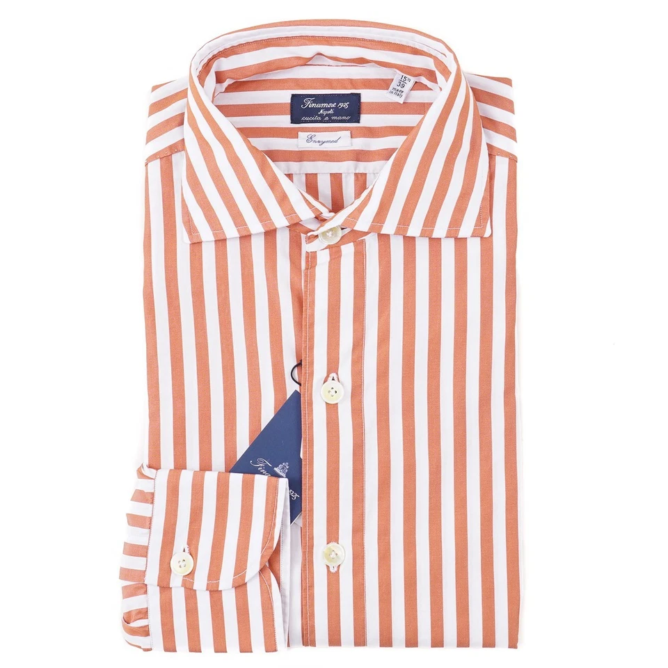 Camisa de Vestir Finamore Napoli Naranja Bengala Rayas Algodón Claro 15.5 (Eu 39) Nueva con Etiquetas Foto 1 de 4