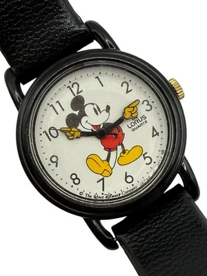 Relógio Disney Lorus Mickey Mouse estojo preto pulseira preta nova bateria - Imagem 1 de 4