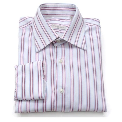 Men Veneziano Napoli Dress Shirt 16 x 34 White Striped 100% Cotton Made in Italy - Image 1 of 2