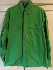 Camicia western vintage Wrangler verde tinta unita epoca anni 80 taglia XL per misure - Foto 1 di 7