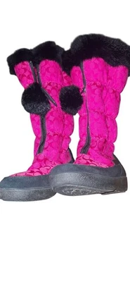 Botas de invierno Coach Theona rosa con ribete de piel de conejo para mujer 8B logotipo cremallera y2k Foto 1 de 4