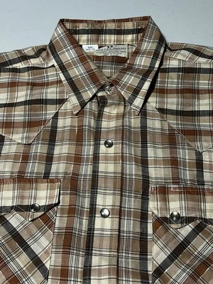 Camisa Western De Colección Años 70 DEE CEE Diente de Sierra Perla A Presión Cuadros Para Hombre XL 16.5 35 EE. UU. Foto 1 de 4