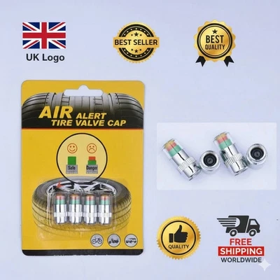 4 x Car Valve Tyre Caps Dust Monitor Wheel Pressure 30 PSI Tire Air Sensor - Image 1 of 4