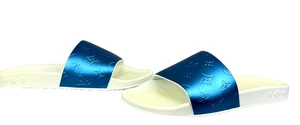 Louis Vuitton Waterfront Mule Men 9.5 Slide Blue Monogram Eclipse Sandal *Read* - Picture 1 of 18