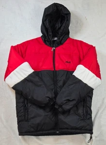 Fila Puffer Jacket L Zip Pocket Color Block Red and Black - Picture 1 of 3