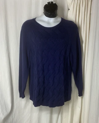 Suéter Lands End 2x Drifter tejido con cable azul marino para mujer 20w 22w Foto 1 de 4