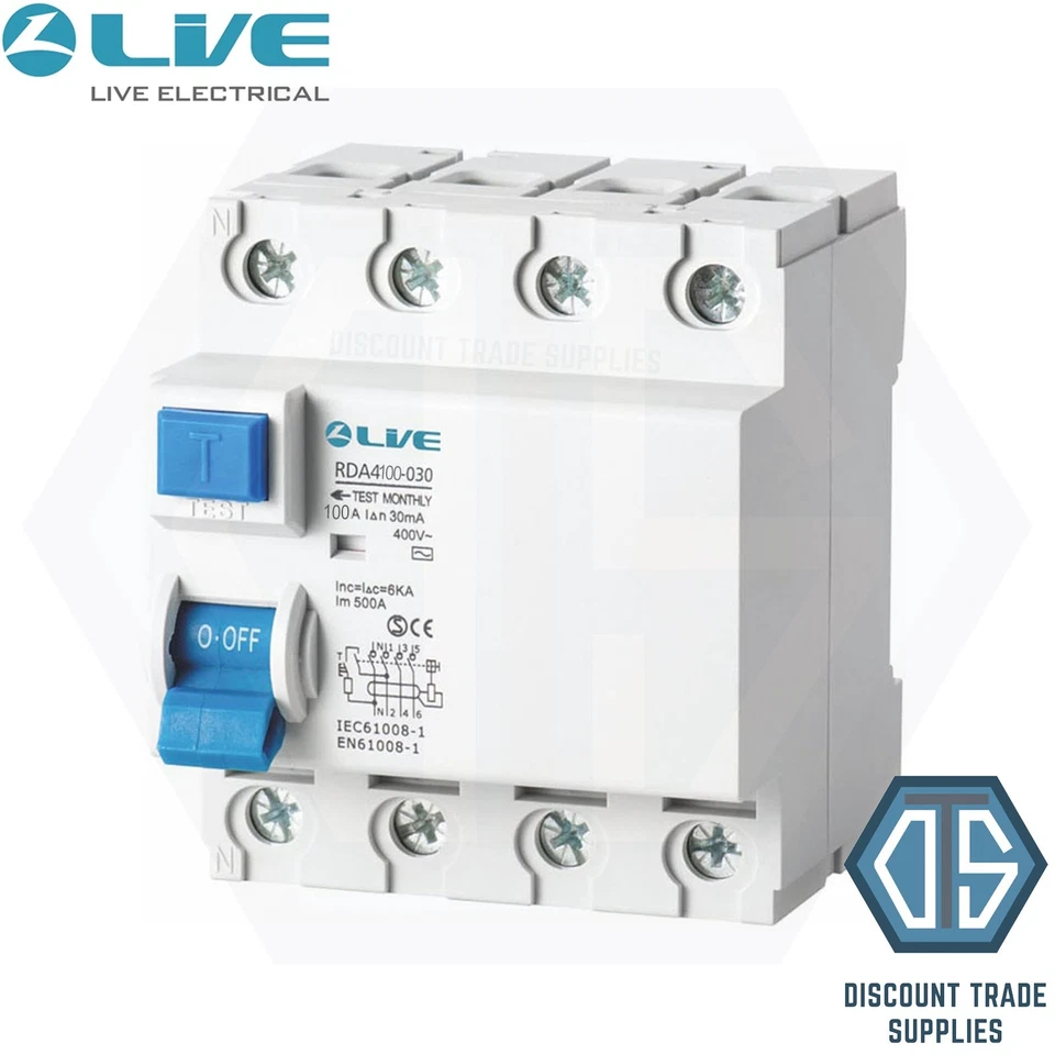 Live Electrical 4 Pole 100 Amp 30mA Type A High Immunity RCD RDA4100-030 - Image 1 of 1